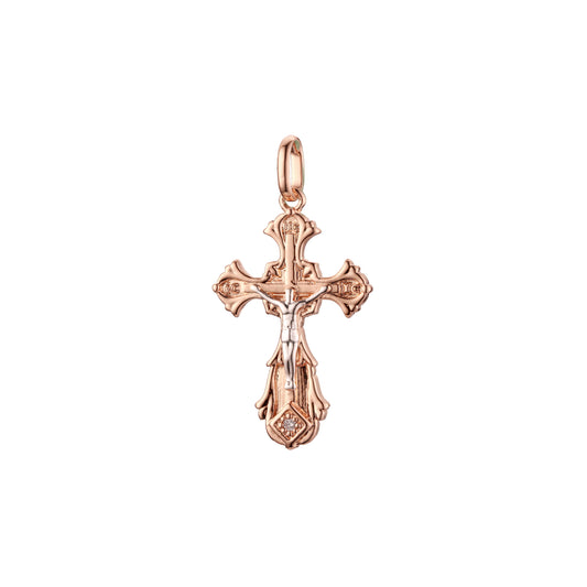 Colgante Cruz de Malta Católica en Oro Rosa bicolor, baño de Oro 14K colores