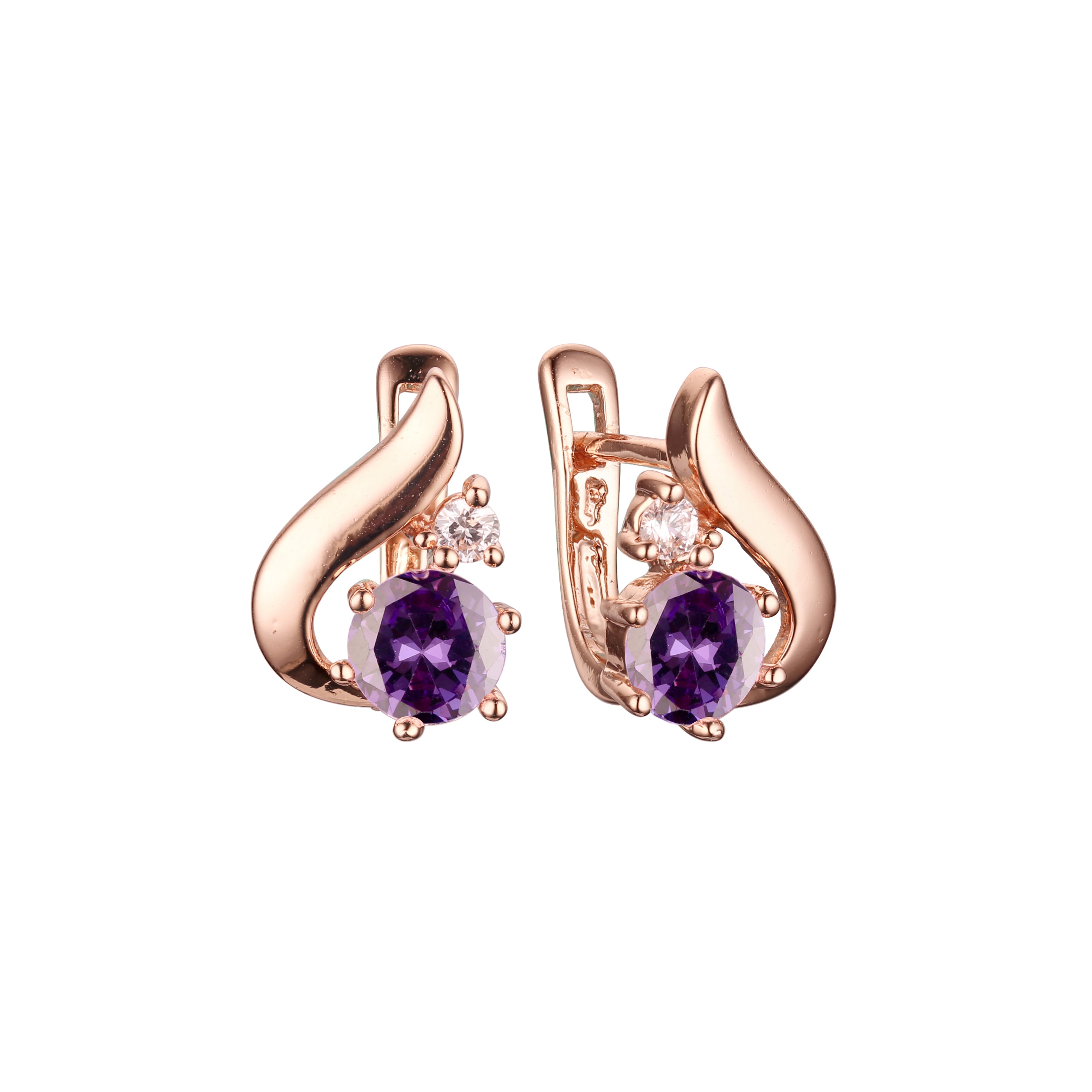 Twisted band solitaire sided with colorful CZs Rose Gold earrings