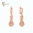 Instrument Lute drop paved white CZs earrings