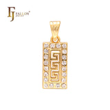 Greek Key halo paved white CZs pendant