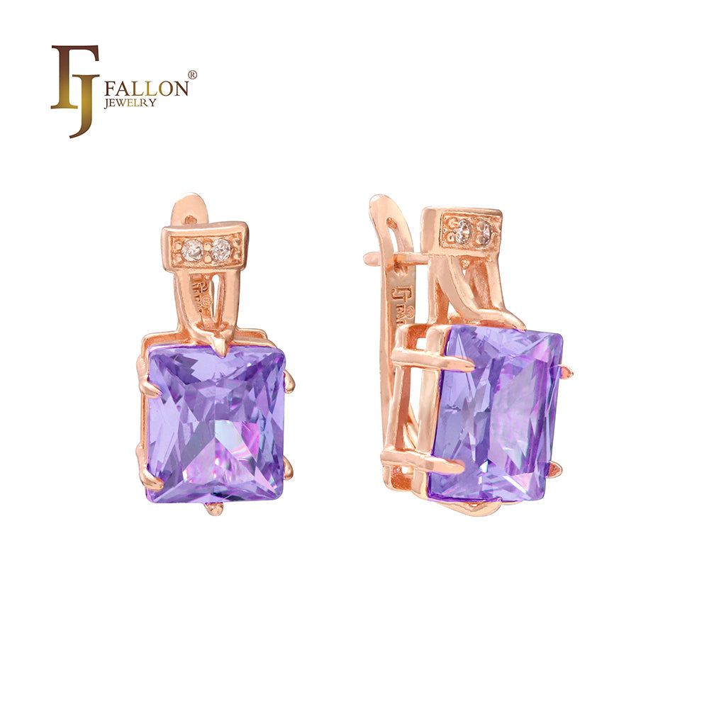 Princess Cut big Colorful CZ earrings