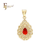 Filigree teardrop colorful CZ solitaire pendant