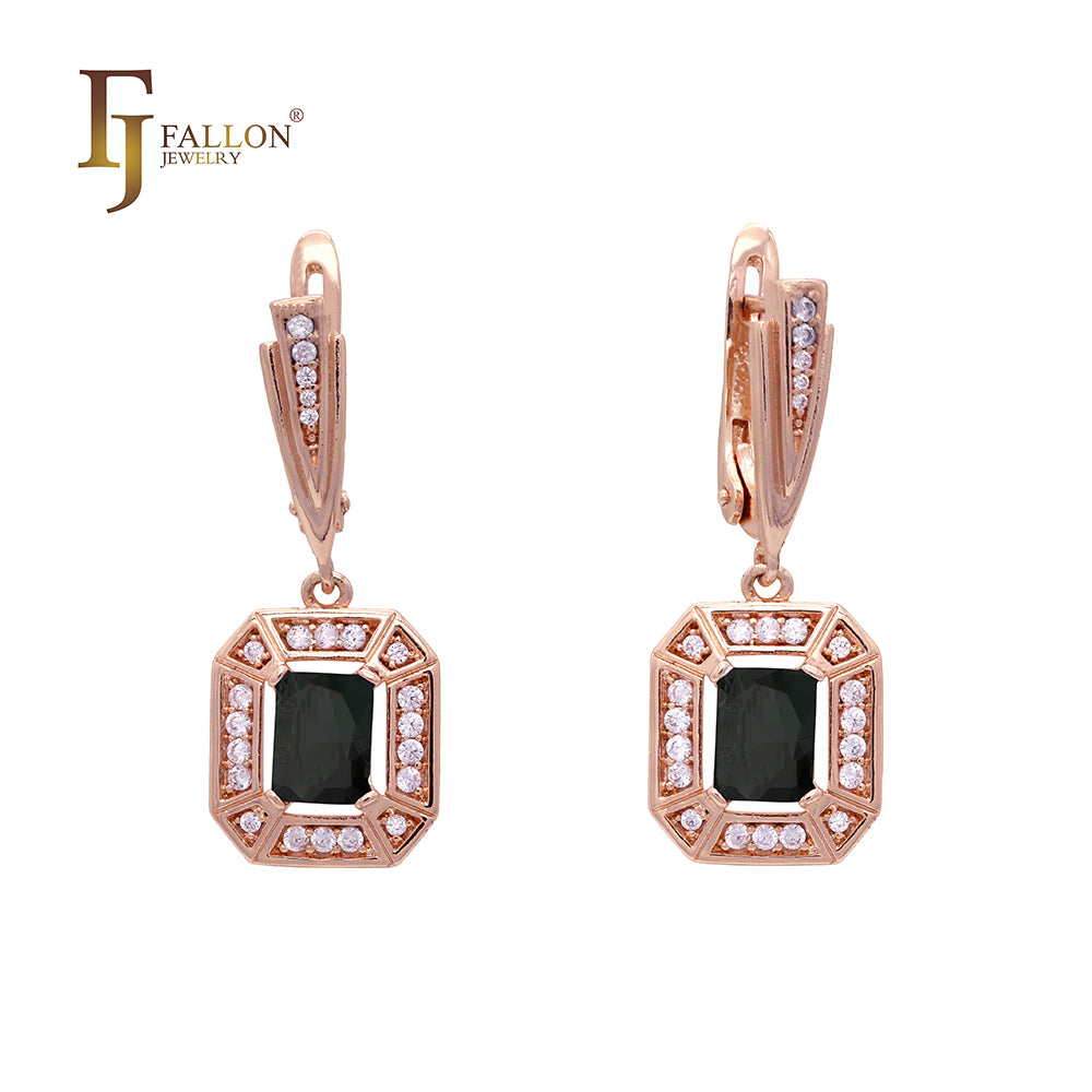 Pendientes con circonitas blancas y halo de talla esmeralda