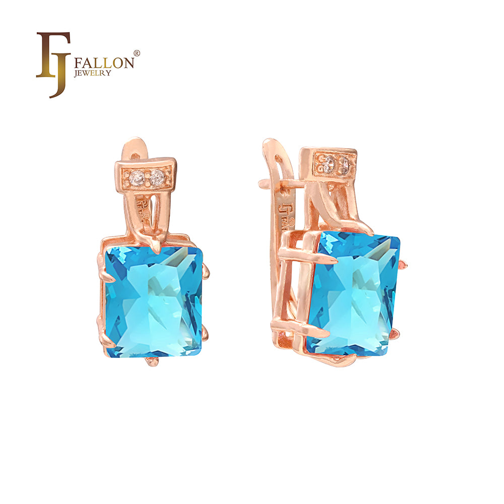 Princess Cut big Colorful CZ earrings