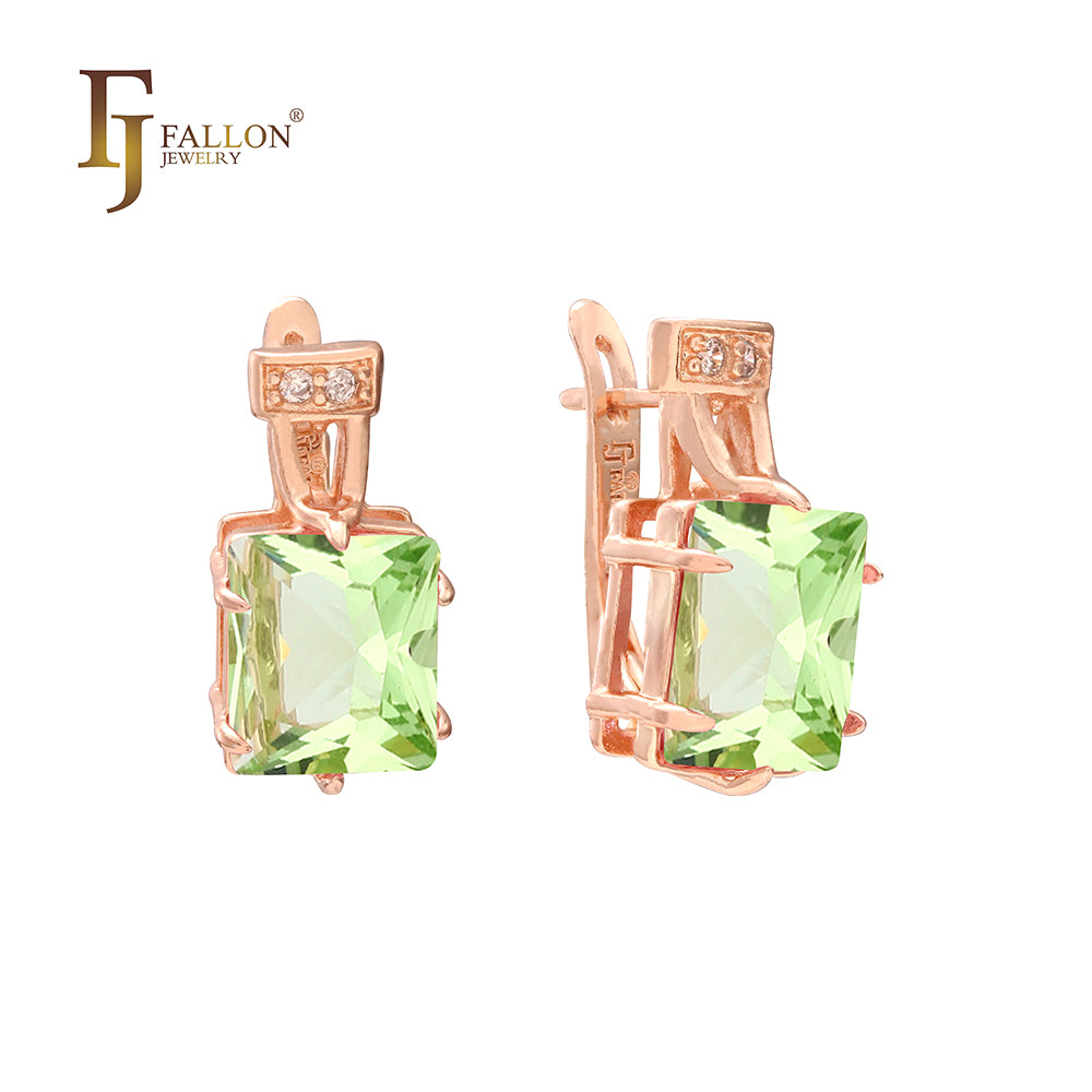 Princess Cut big Colorful CZ earrings