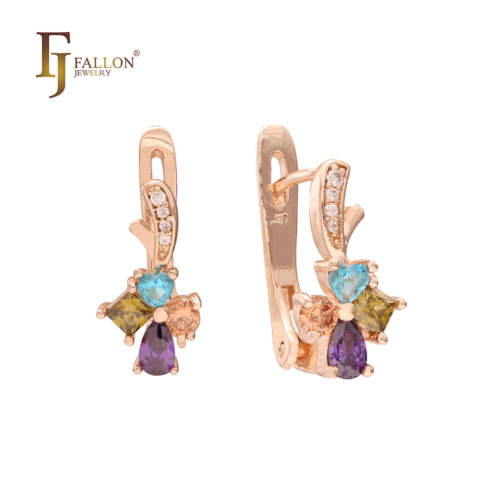 Colorful mixed shaped CZs earrings