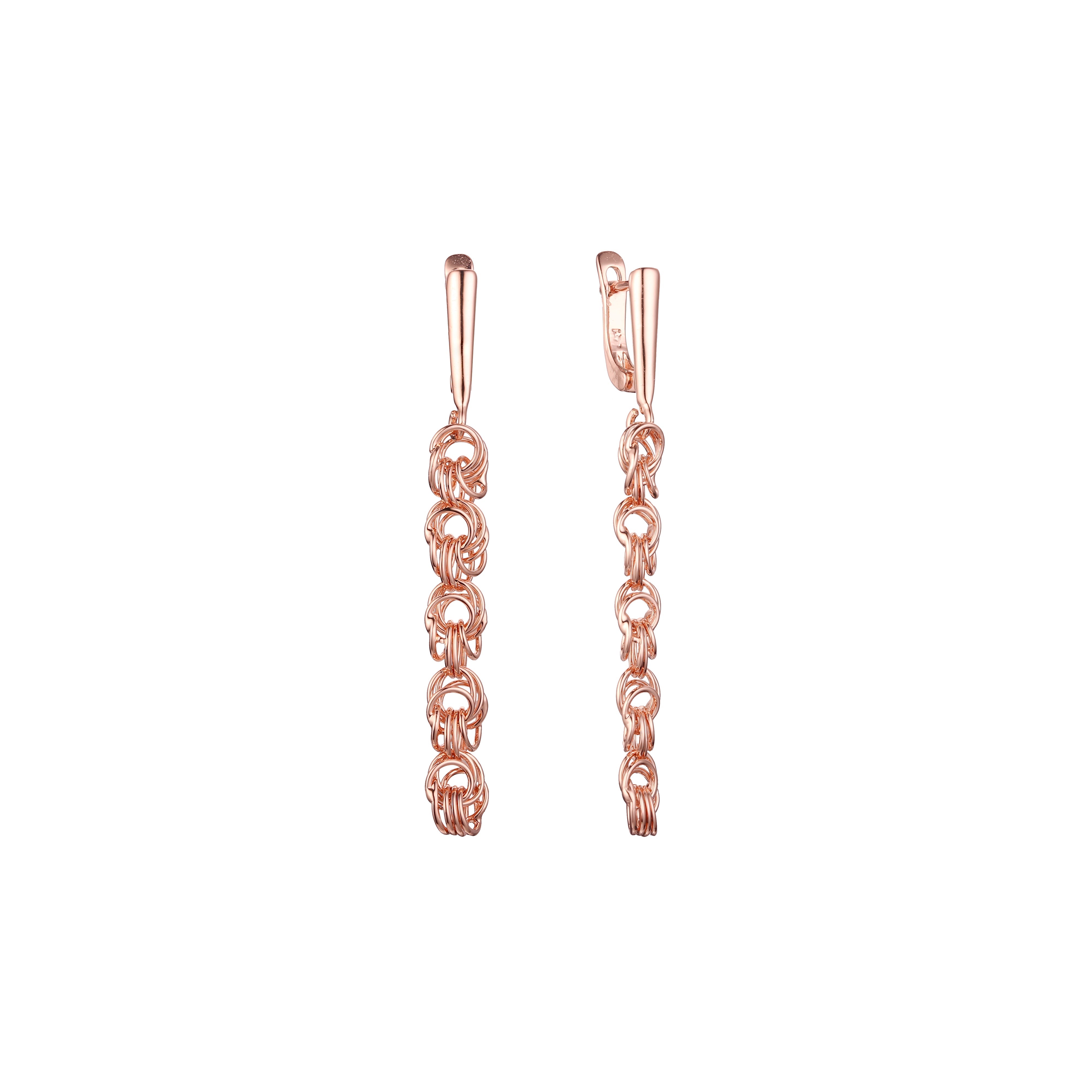 Aretes de eslabones de cadena altos en Oro 14K, colores de baño de oro rosa