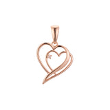 Solitario doble corazón en corazón Oro rosa, Colgante de oro de 14K