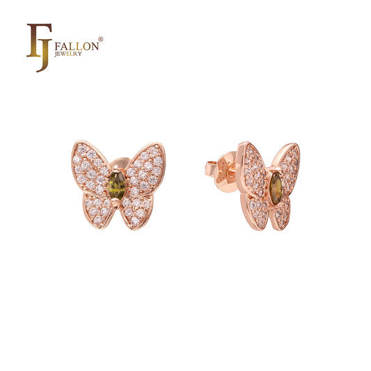 Paved white CZs butterfly stud earrings