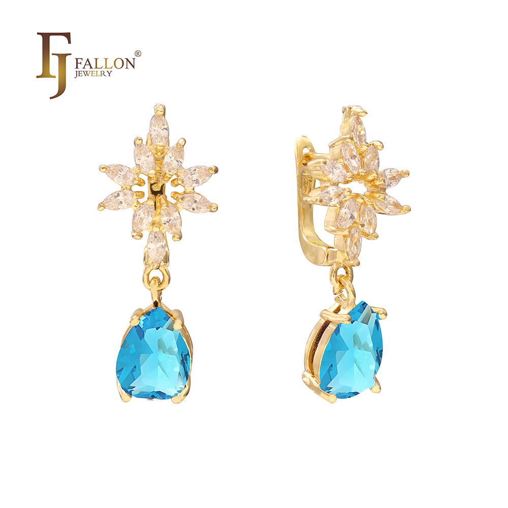 Cluster luxurious drop colorful CZs earrings