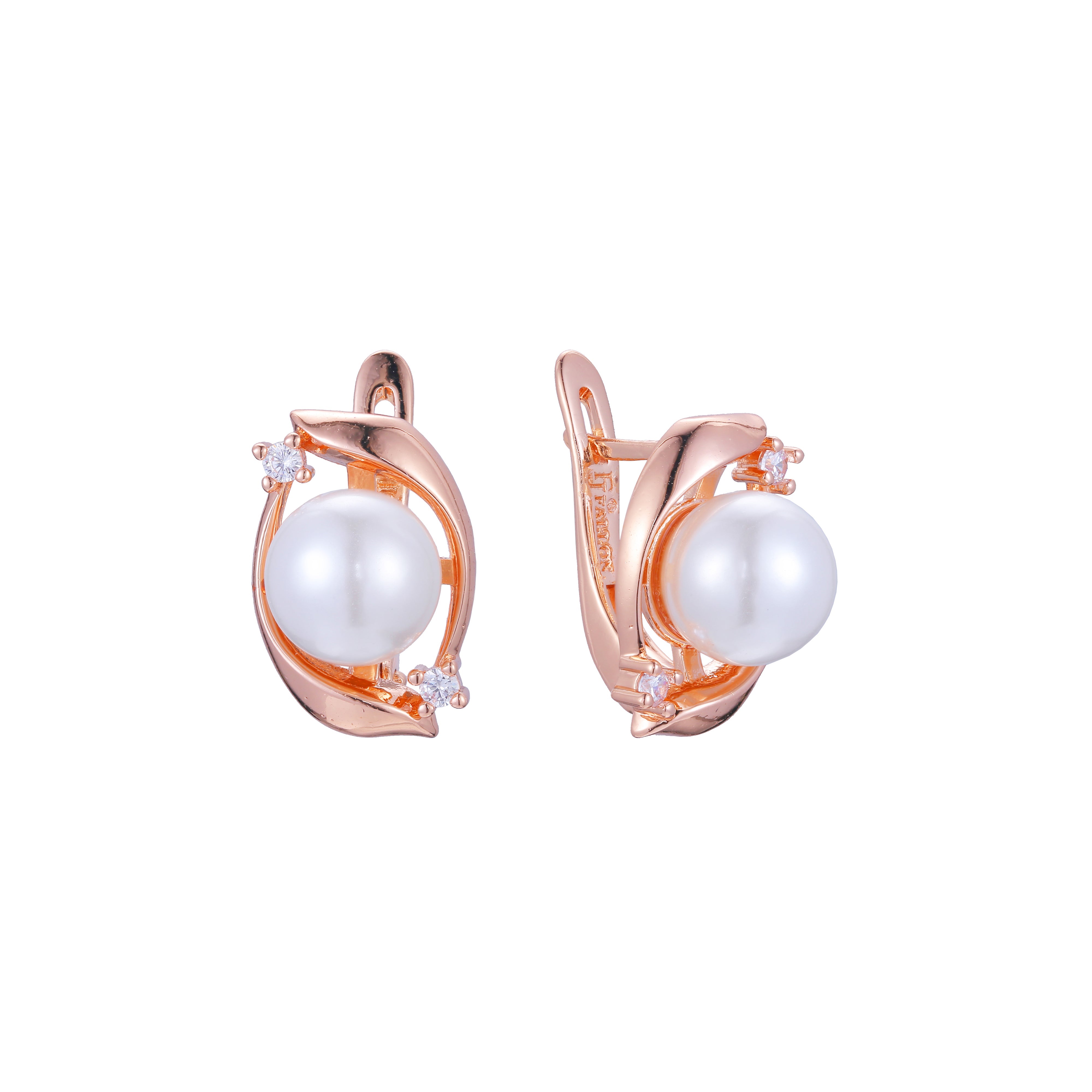 Aretes de Perlas en Oro de 14K, colores baño de Oro Rosa