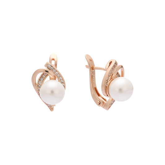 Solitaire pearl paved cz Rose Gold earrings