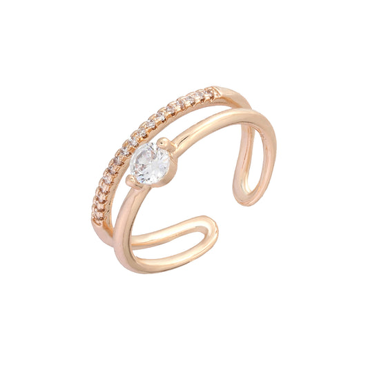 Anillos abiertos de boda de doble capa con incrustaciones simples de Hevirgo chapados en colores oro rosa