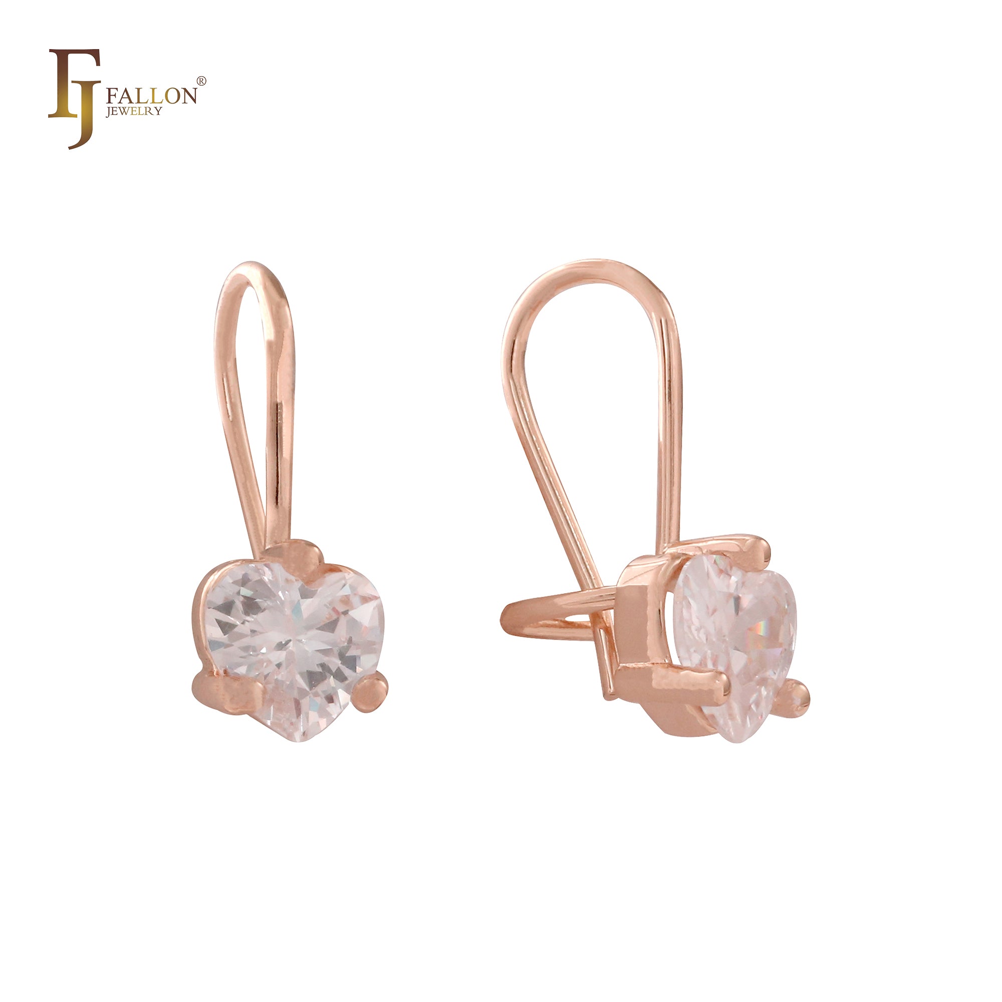 Pendientes de oro blanco CZ Wire Hook de 14 quilates, oro rosa y oro blanco