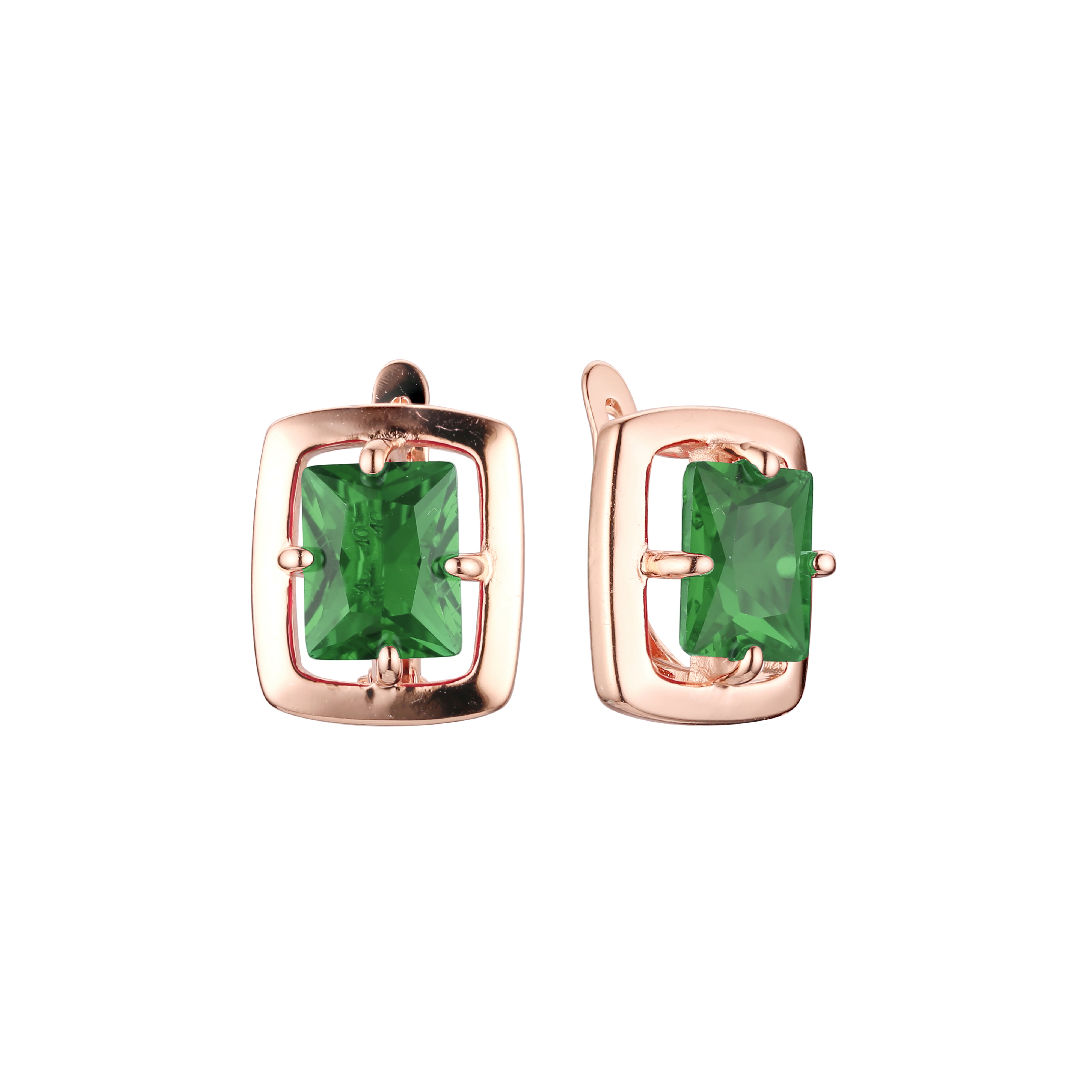 Framed solitaire rectangular big CZ Rose Gold earrings