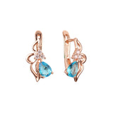 Elegant flower and leaves solitaire colorful CZ Rose Gold earrings