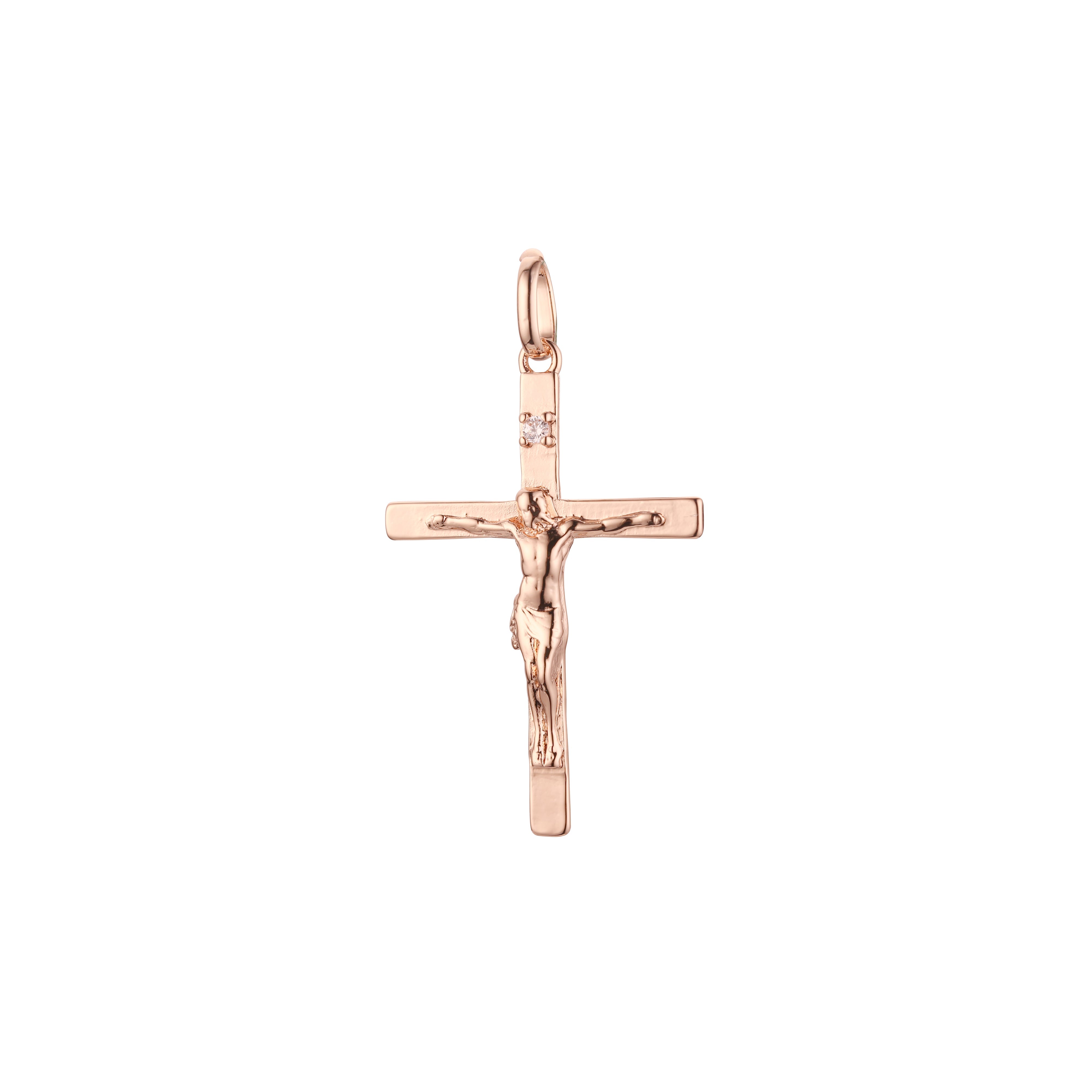 Colgante cruz católica latina en Oro Rosa bicolor, baño de Oro 14K colores