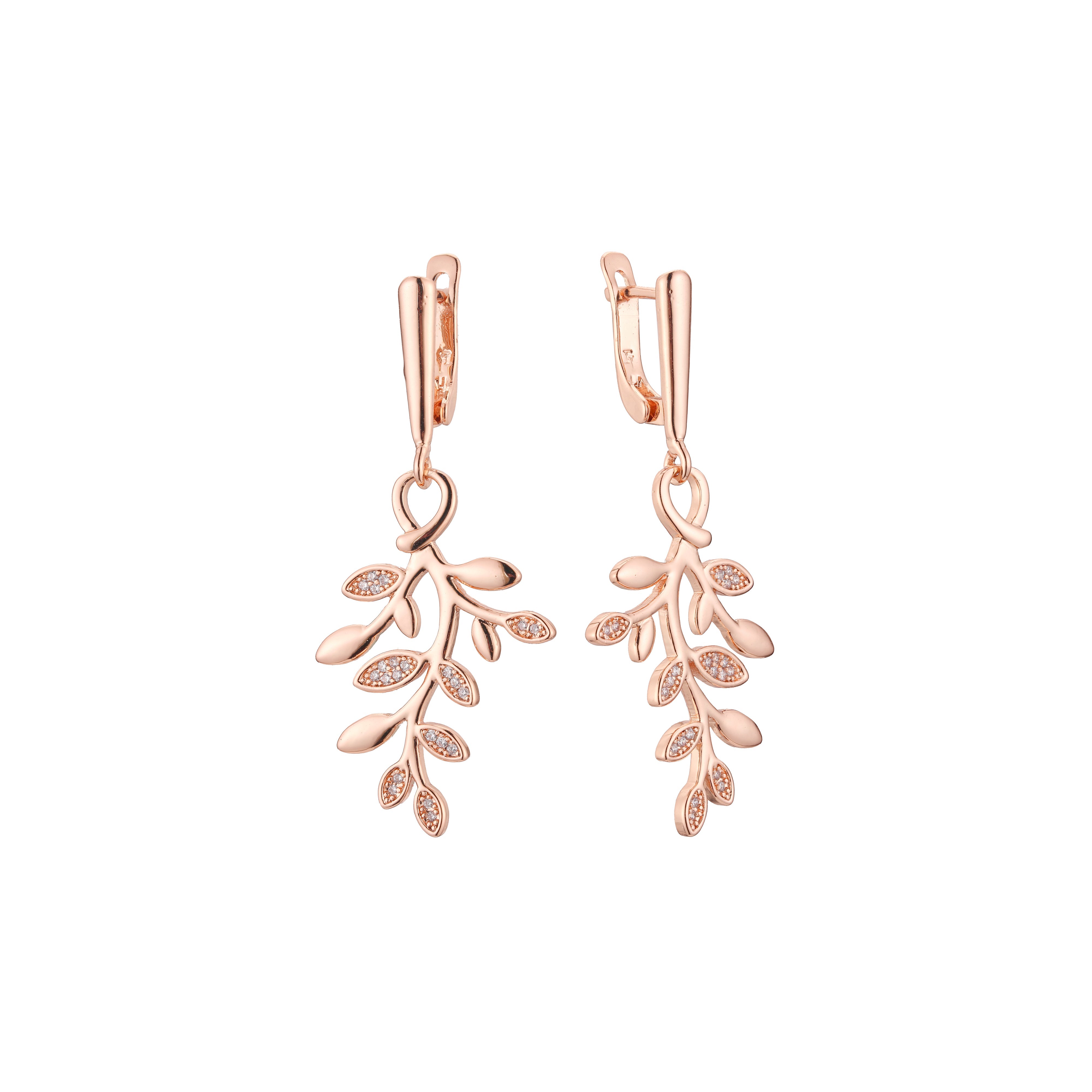 Leaves cluster earrings in 14K Gold, Rose Gold plating colors