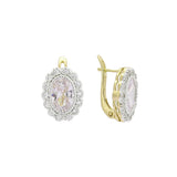 Big stone halo earrings in 14K Gold, Rose Gold, two tone plating colors