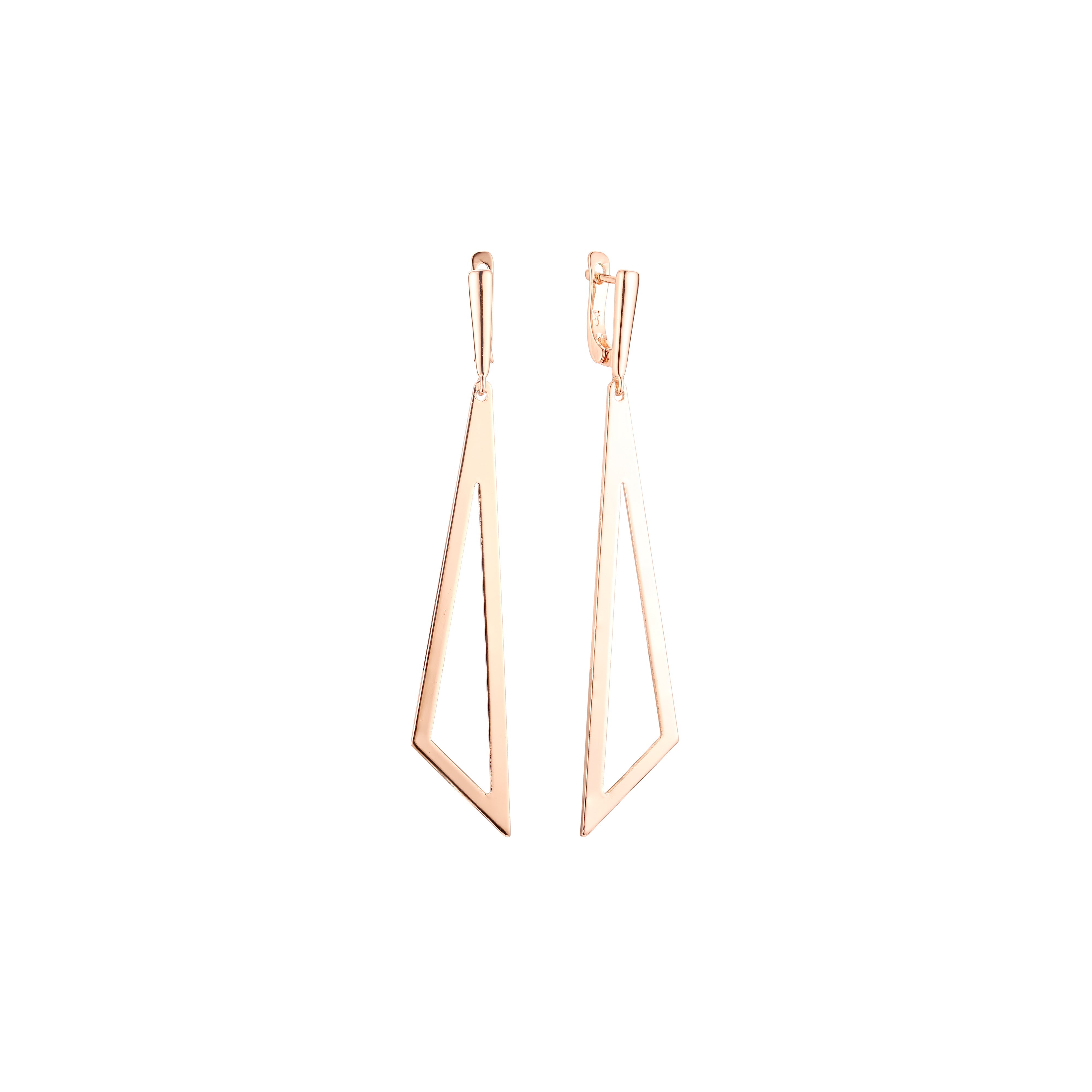 Tall triangular geometric earrings in 14K Gold, Rose Gold plating colors