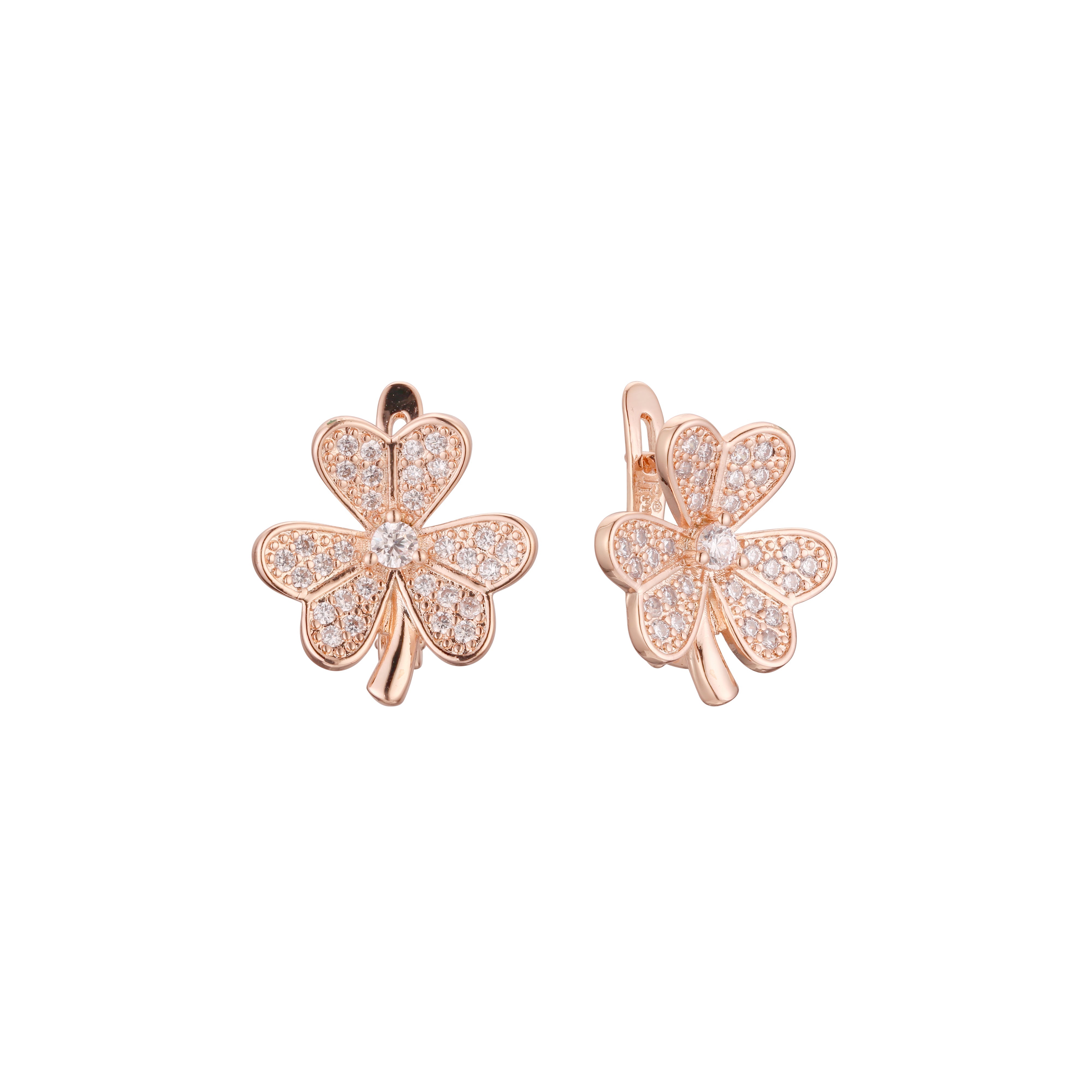 Clover cluster earrings in 14K Gold, Rose Gold, two tone plating colors