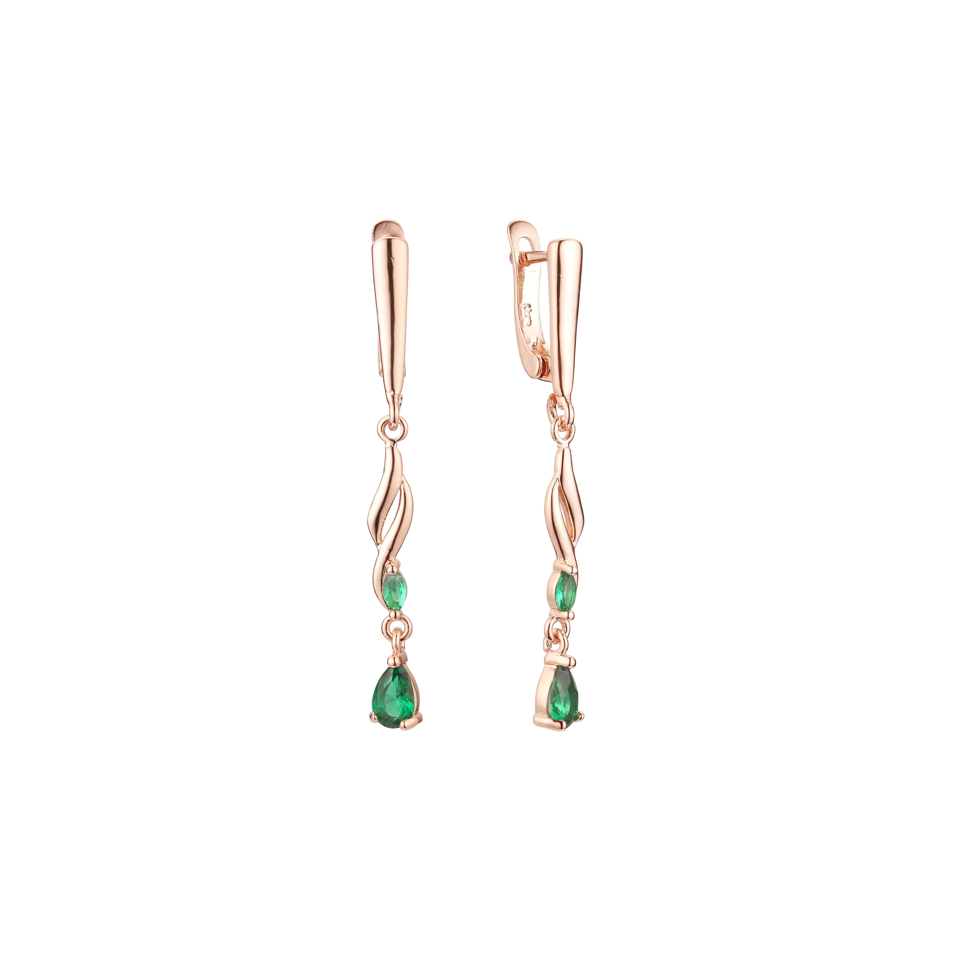 Elegant Cluster emerald 14K Gold, Rose Gold earrings