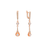 Aretes colgantes de piedras dobles en Oro de 14K, colores baño de Oro Rosa