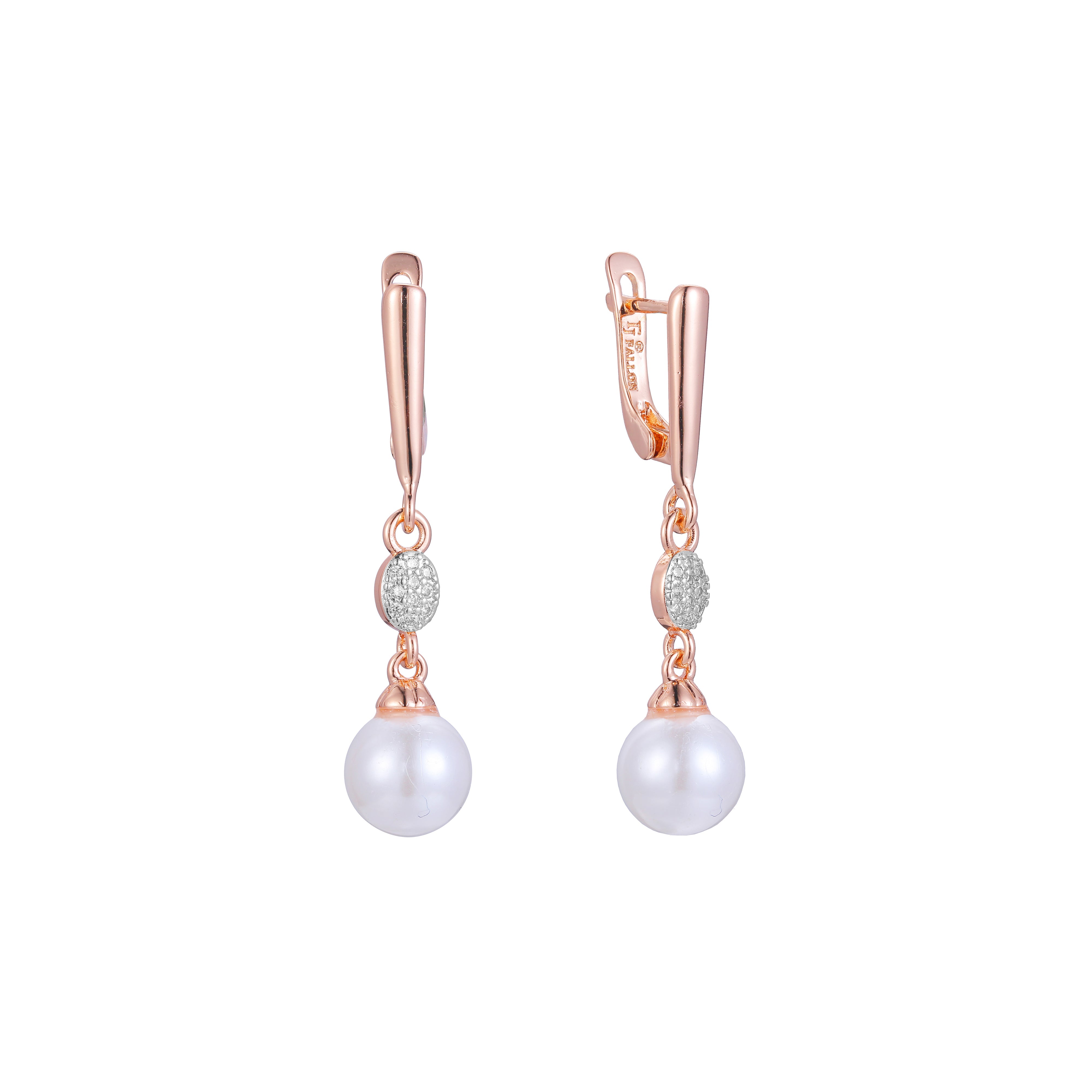 Pearl drop earrings in 14K Gold, Rose Gold, two tone plating colors