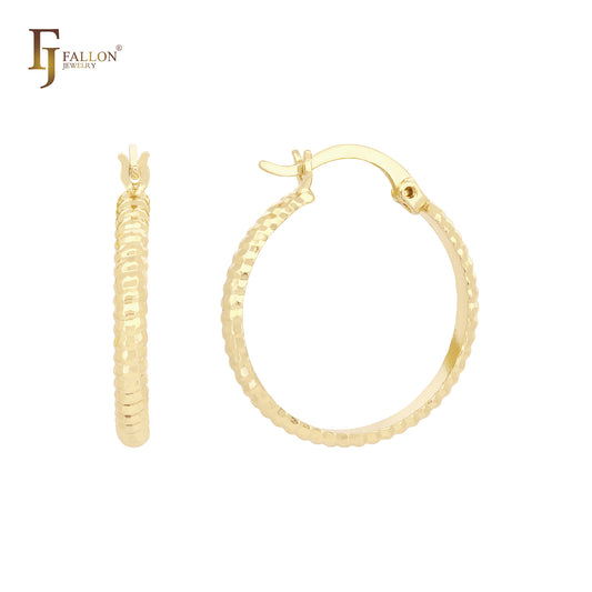 Rounded Rope Textured 14K Gold, Rose Gold, White Gold hoop earrings