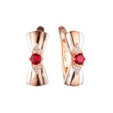 Pendientes bicolor de oro rosa con piedra roja