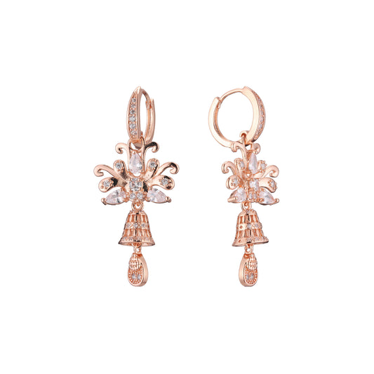 Leaves cluster chandelier drop huggie earrings in 14K Gold, Rose Gold plating colors