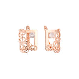 Elegant filigree solitaire earrings in 14K Gold, Rose Gold plating colors