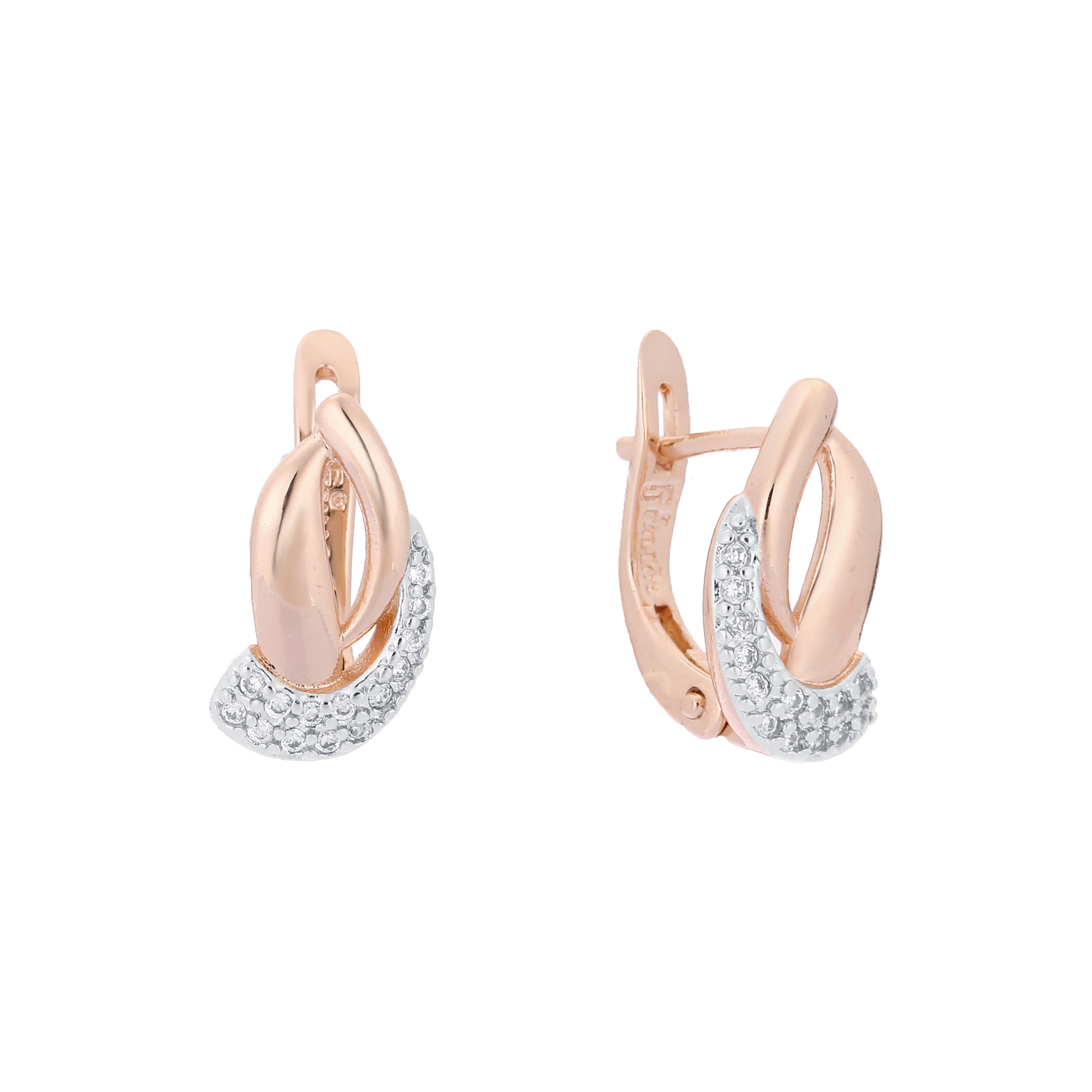 Aretes de dos tonos en oro rosa con pavé de circonitas blancas