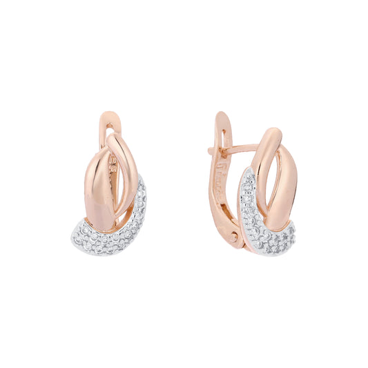 Paved white cz Rose Gold, two tone earrings