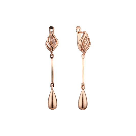 Long teardrop drop Rose Gold, two tone earrings