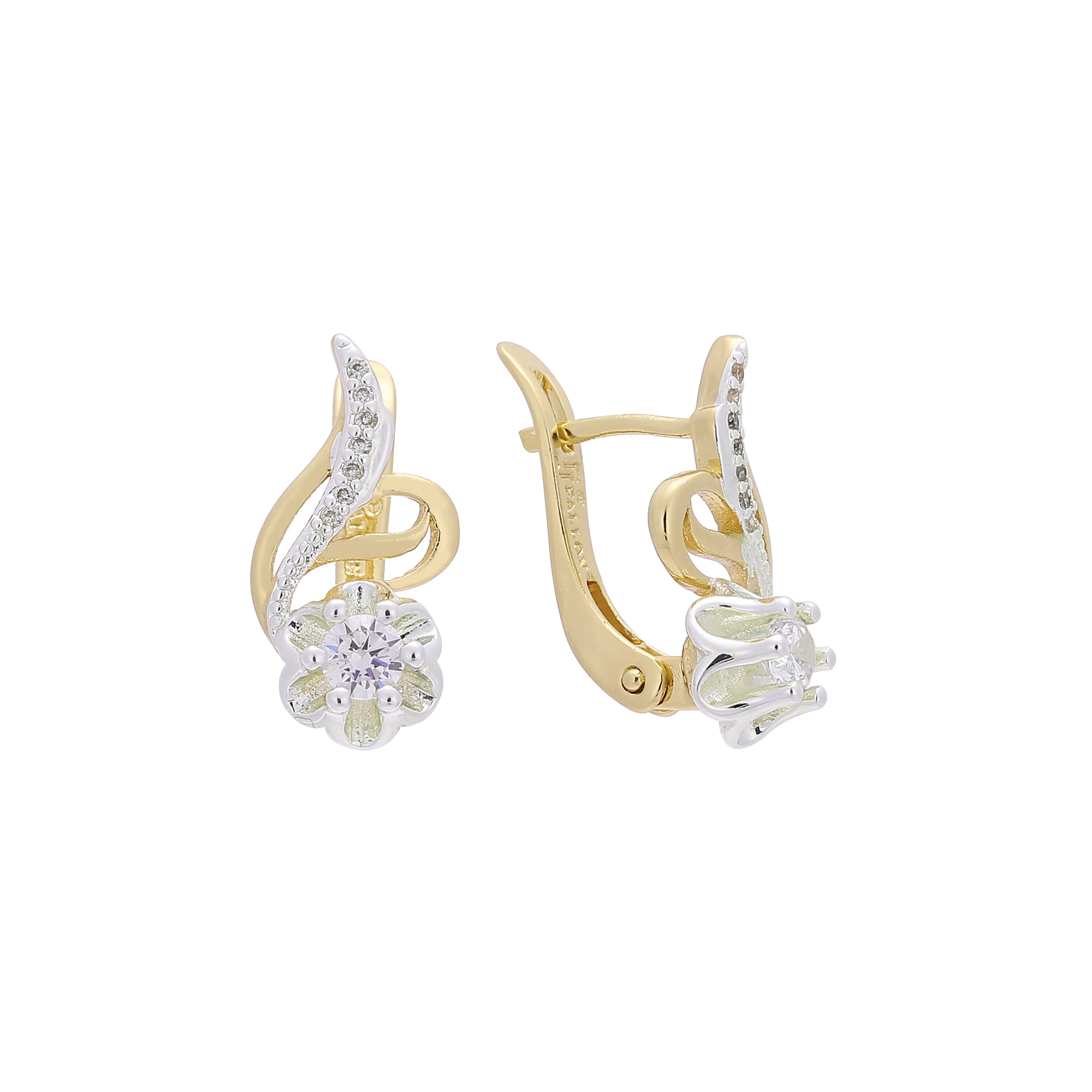 Solitaire flower stone earrings in 14K Gold, Rose Gold, two tone plating colors