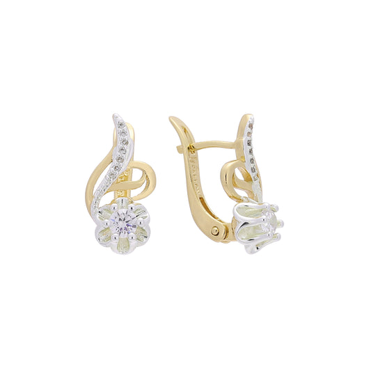 Aretes solitarios de piedra flor en Oro de 14K, Oro Rosa, baño de dos tonos