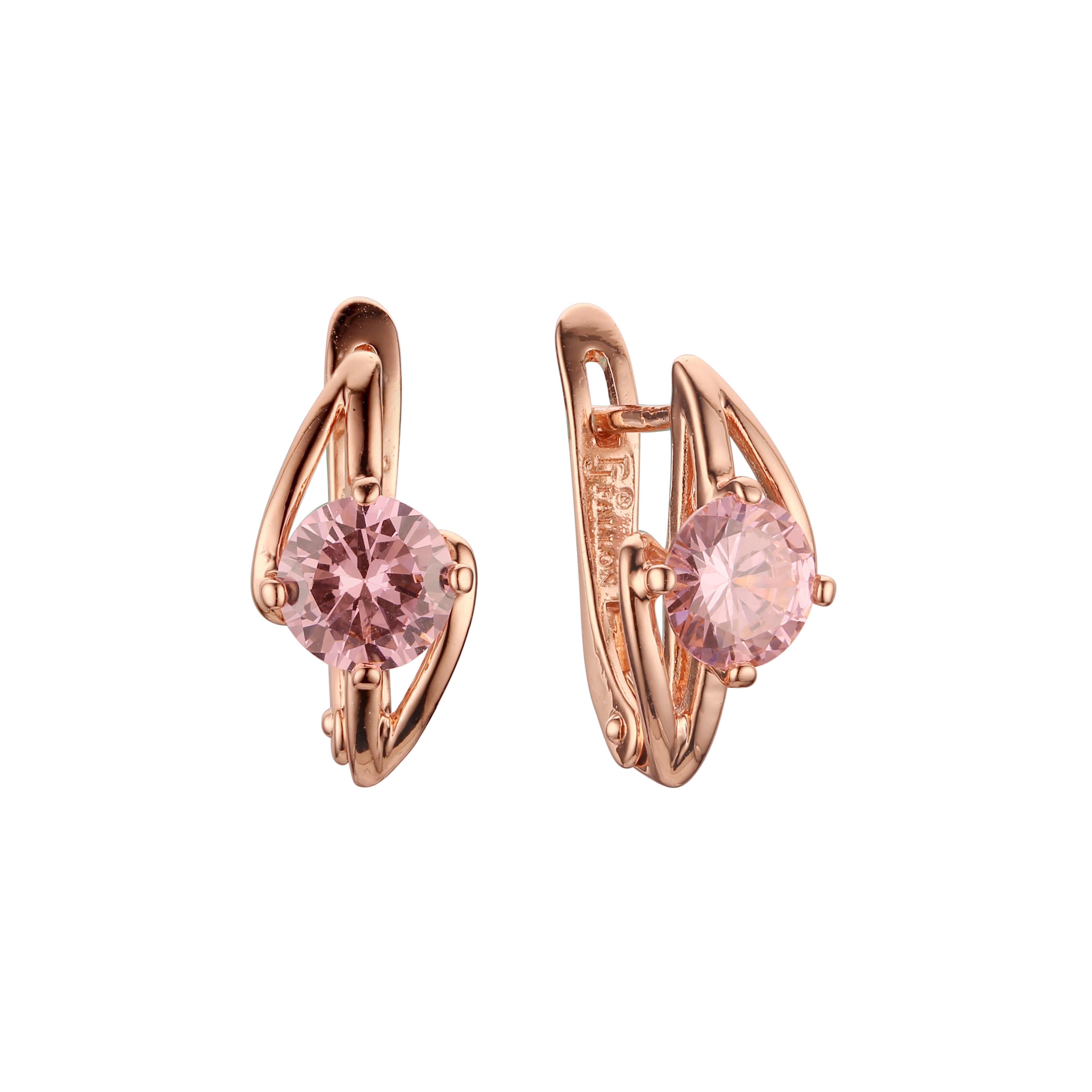 Solitaire colorful CZs Lightning sign Rose Gold earrings