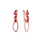 Cluster three red stones earrings in 14K Gold, Rose Gold, two tone plating colors