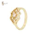 Double rhombus white CZs cluster 14K Gold Rings