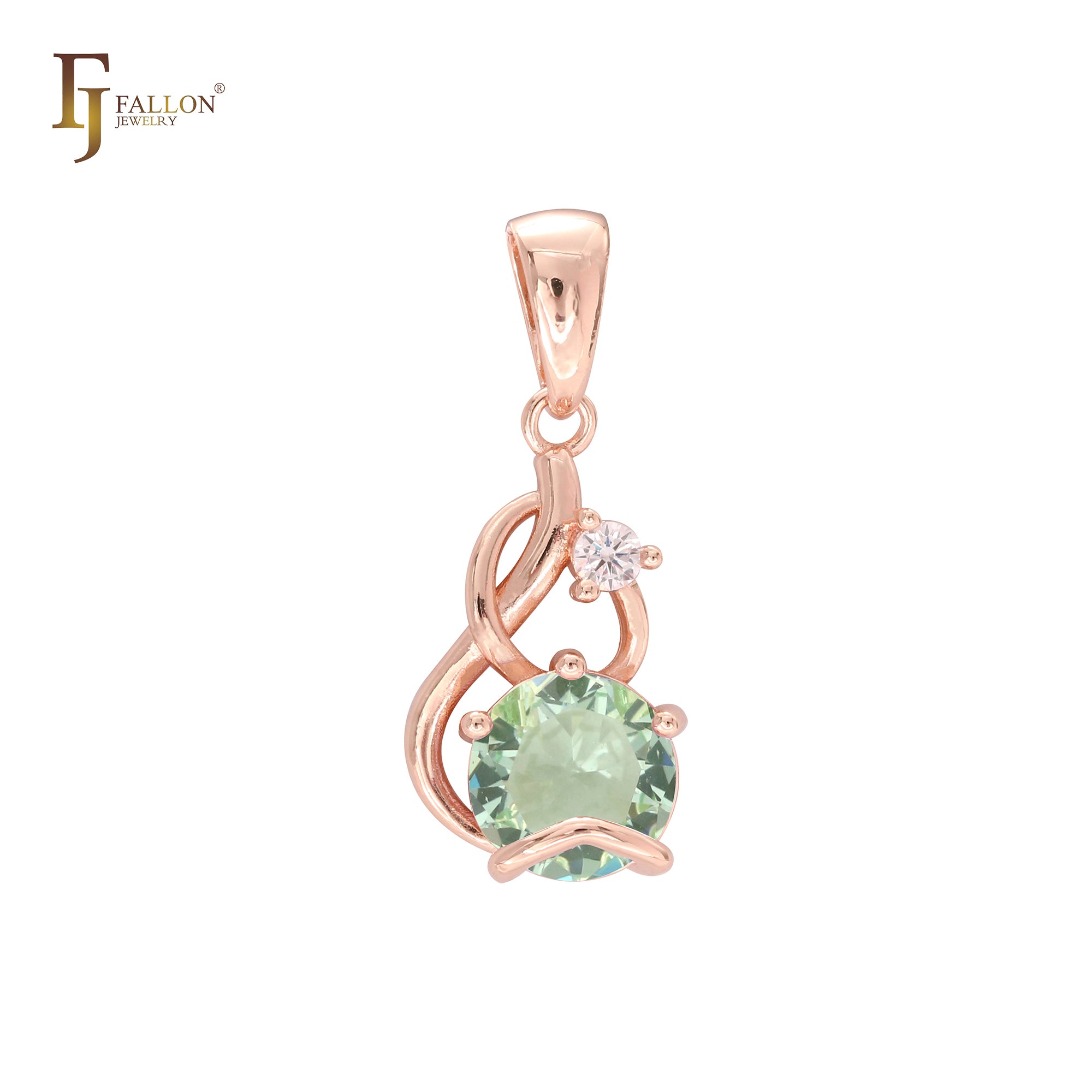 Rounded big CZ 14K Gold, Rose Gold, White Gold colorful Solitaire Pendant