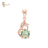 Rounded big CZ 14K Gold, Rose Gold, White Gold colorful Solitaire Pendant