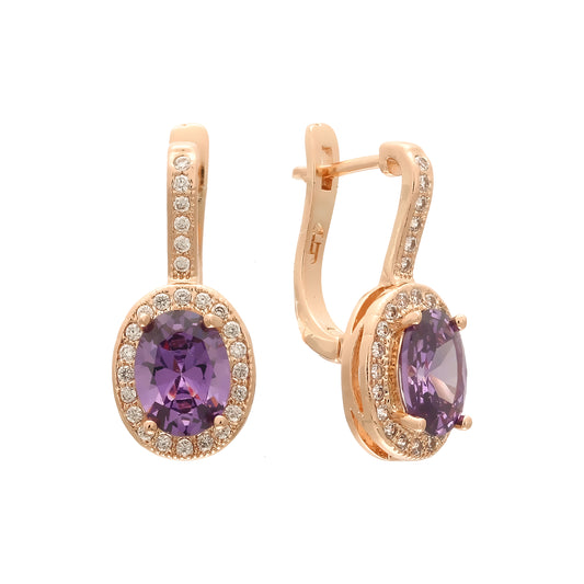 Big CZ stone halo Rose Gold earrings