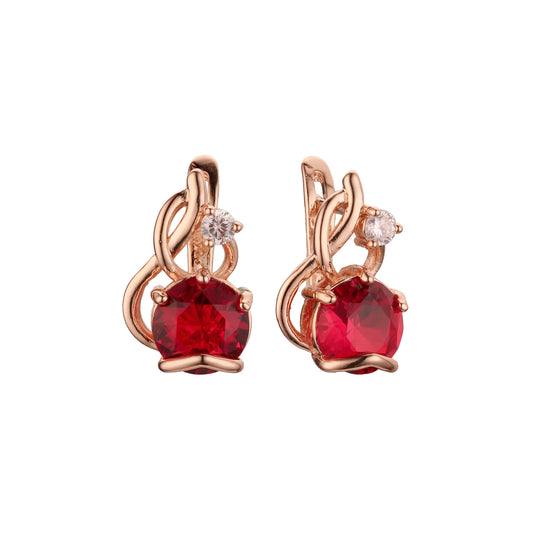 Elegant Solitaire big round colorful CZ in branches Rose Gold earrings