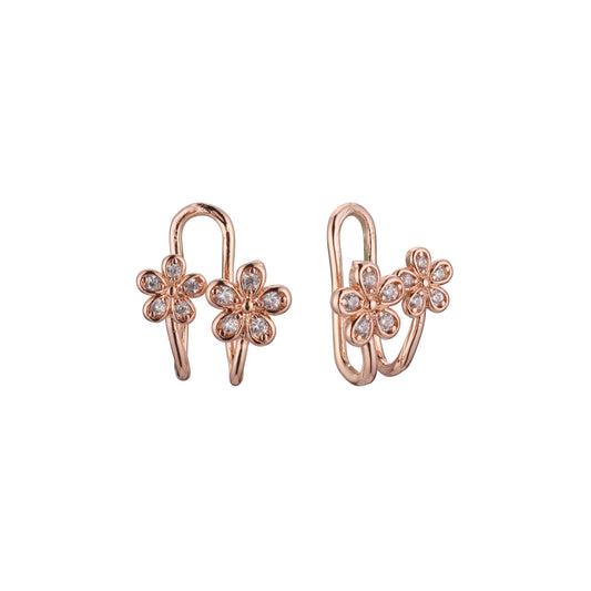 Flower ear cuff earrings in 14K Gold, Rose Gold plating colors