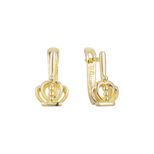 Crown child earrings in 14K Gold, Rose Gold, two tone plating colors