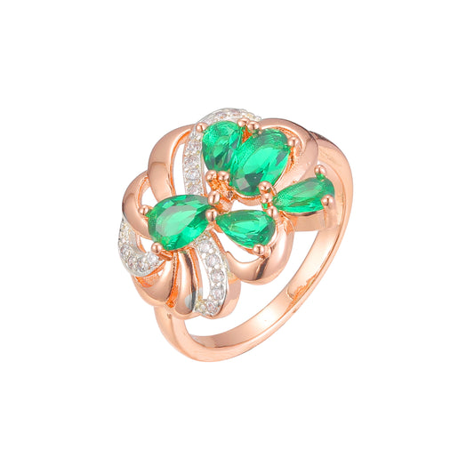 Rose Gold two tone fashion cluster emerald rings