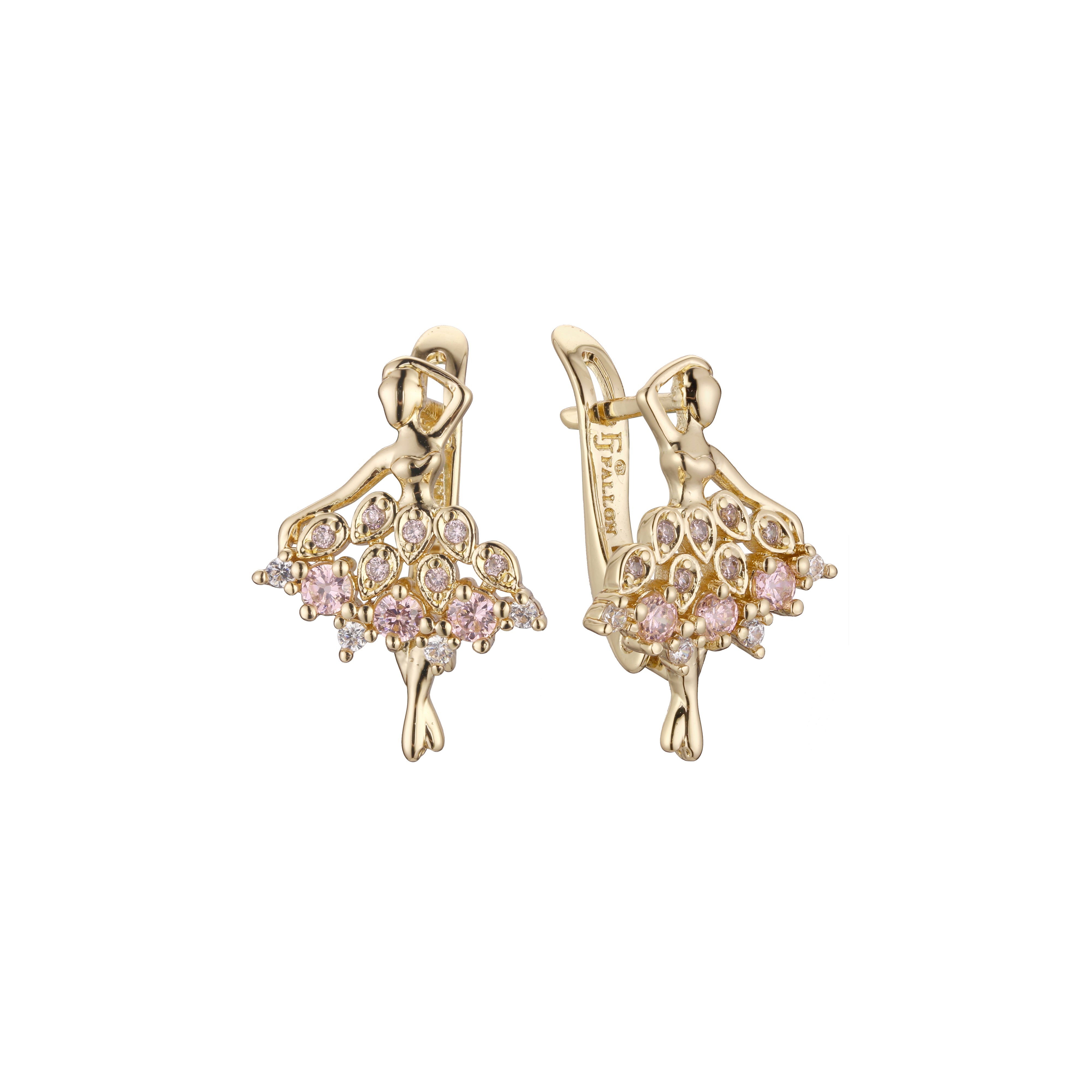Ballet dancer cluster earrings in 14K Gold, Rose Gold, two tone plating colors