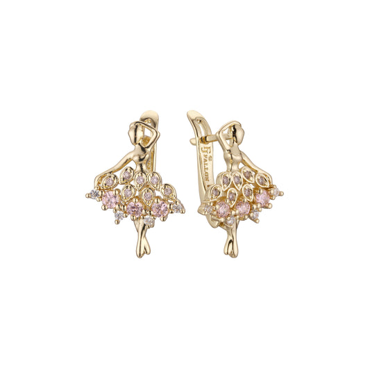 Ballet dancer cluster earrings in 14K Gold, Rose Gold, two tone plating colors