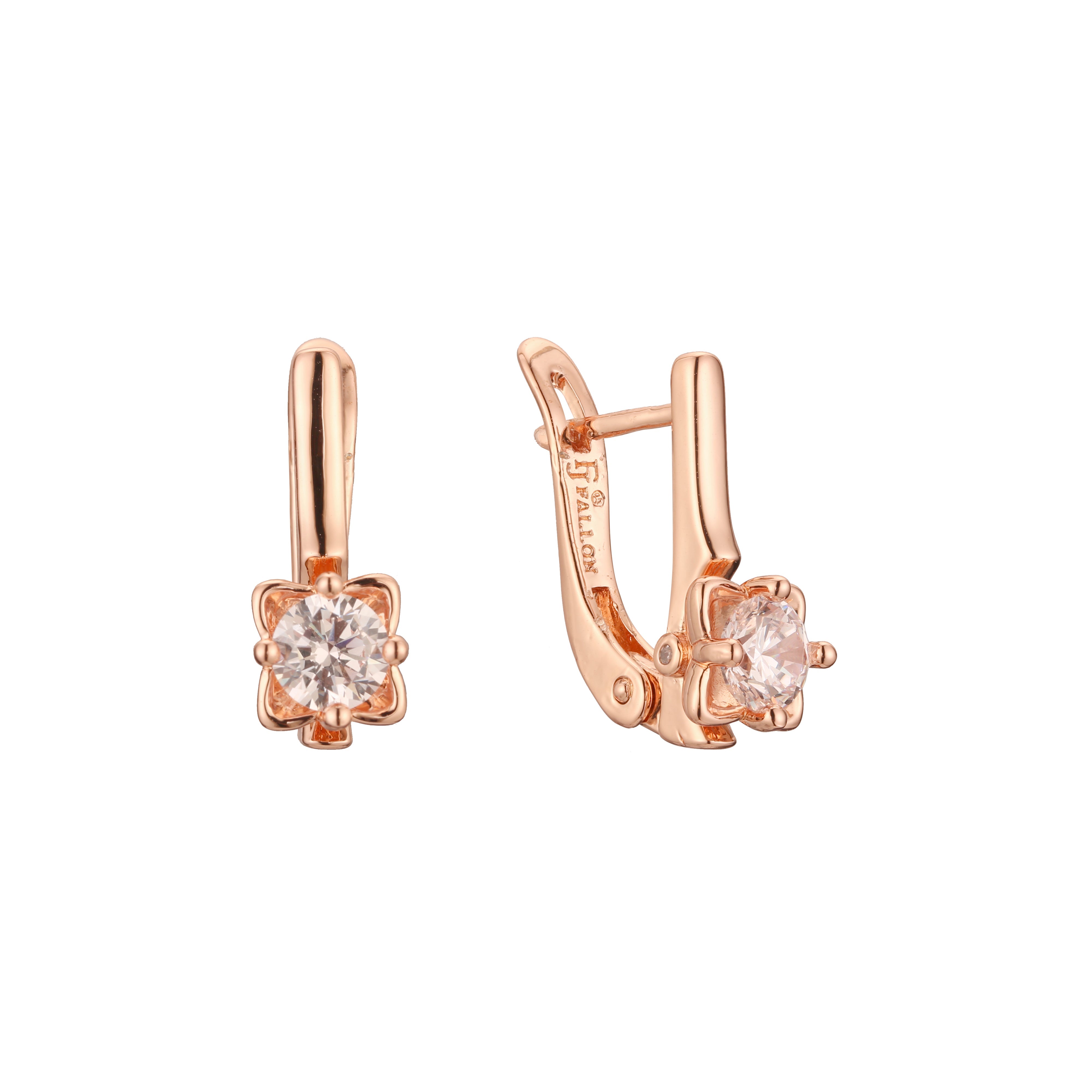 Solitaire earrings in 14K Gold, Rose Gold, two tone plating colors